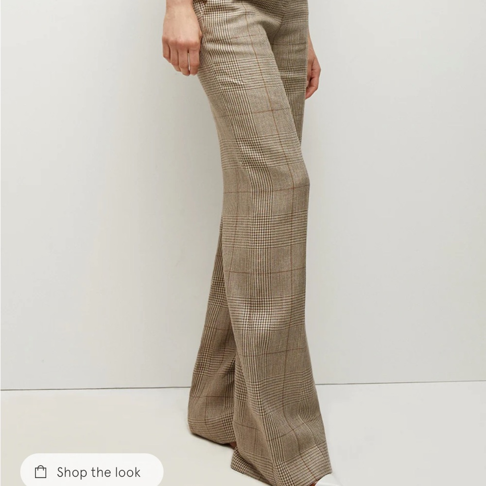 Veronica Beard Tan Plaid Wide Leg Pants